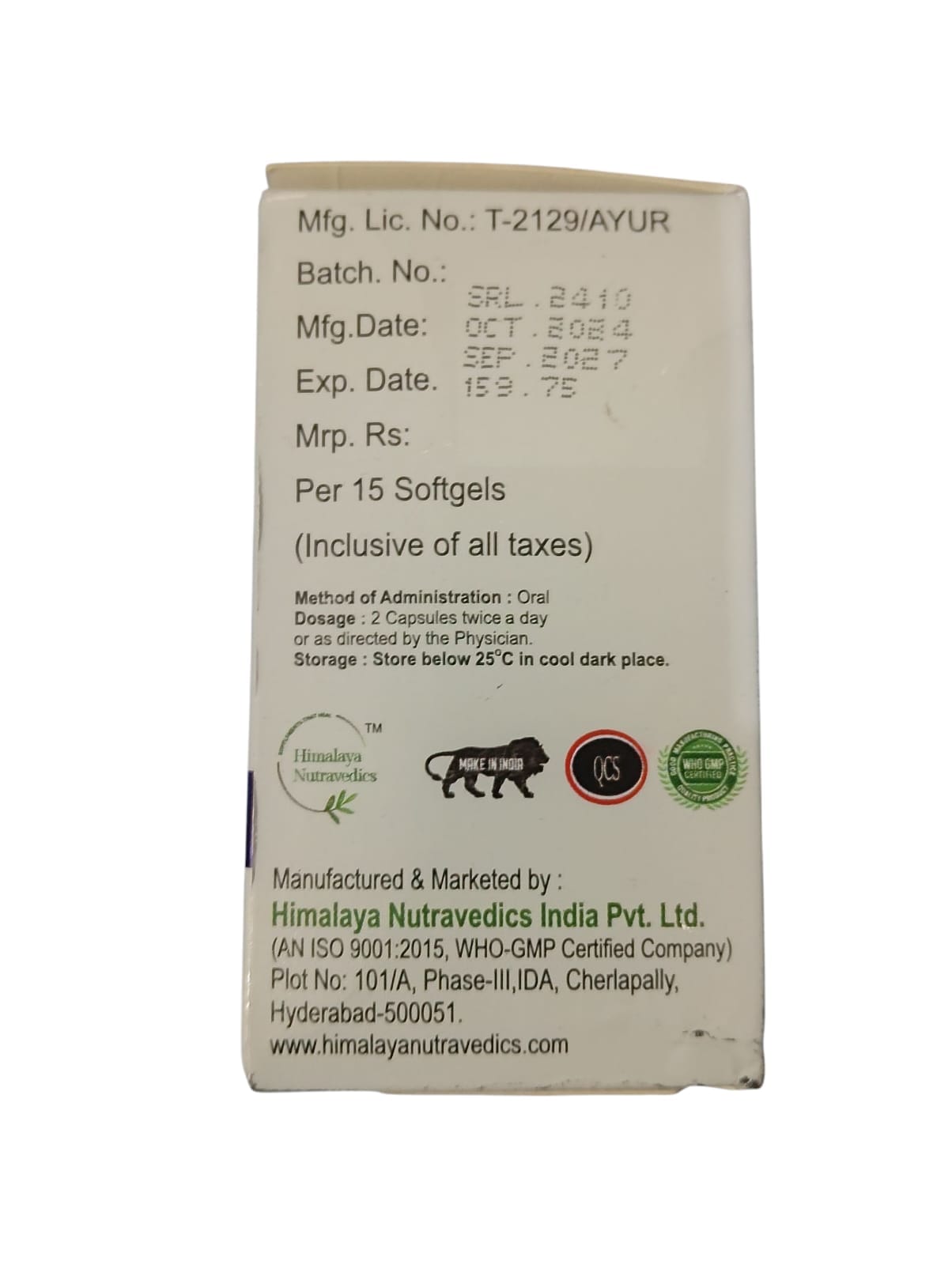 Himalayan Neutravedics  Spermactil Softgel Capsules 650Mg (1Box 60 Capsules) - Image 3