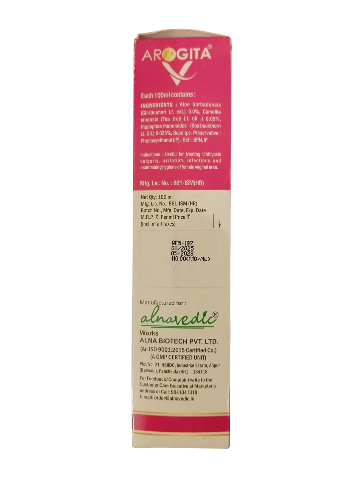 Alnavedic Arogita-V Hygiene cleanser Vaginal Antiseptic Solution (1 Pack100ml) - Image 3