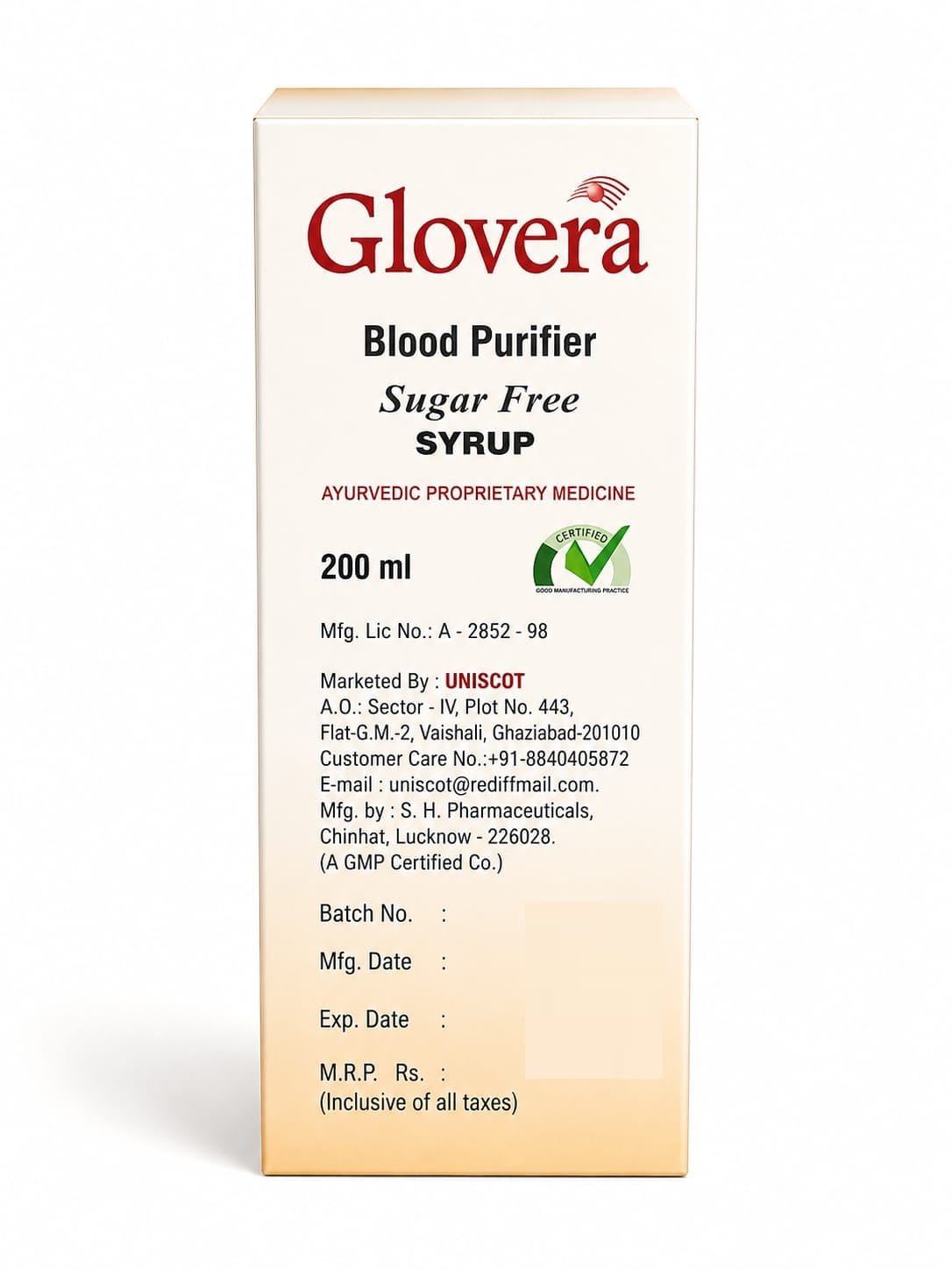 Uniscot Glovera Blood Purifier Sugar Free Syrup 200ml - Image 3